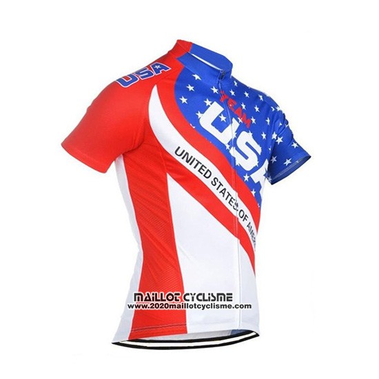 2018 Maillot Ciclismo USA Bleu et Rouge Manches Courtes et Cuissard
